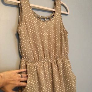 Nude A-line dress with White Polka Dots